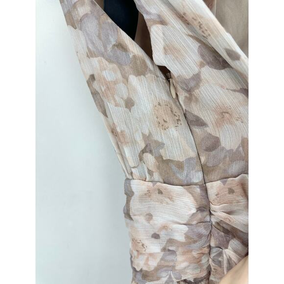 Lulus Happily Sweet Beige Floral Mock Neck Backless Midi Dress Cocktail S NWT - Picture 11 of 14